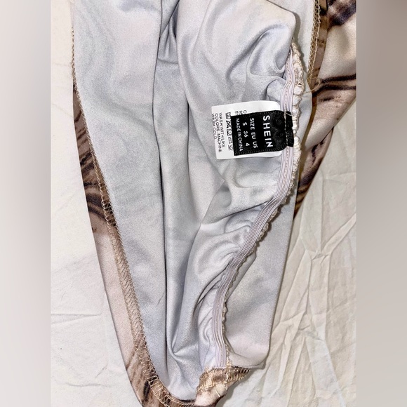 Neutral Marble Tan/Brown One Shoulder Key Hole Mini Dress - Picture 5 of 6